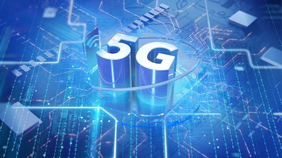未来的な背景を背にした5Gのグラフィック